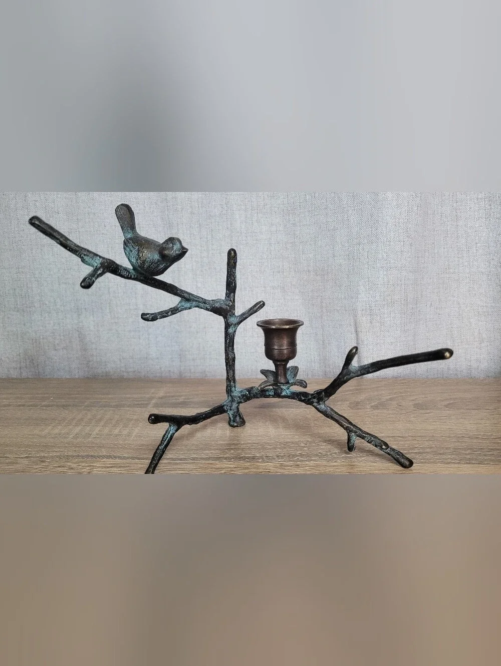 Decorative Bird Branch Candle Holder - Bronze/Patina